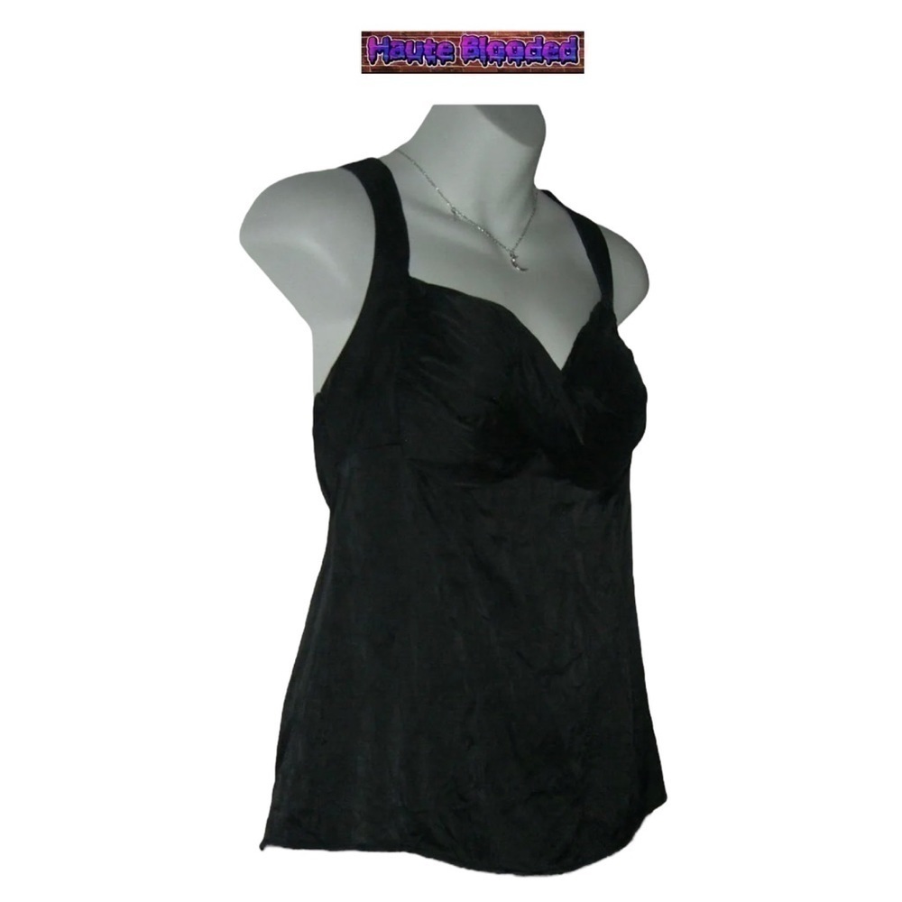 y2k bebe Black Crepe Silk Tank Top Sexy Cami Silver Ring Crinkle 00's 90's Club - Picture 2 of 10